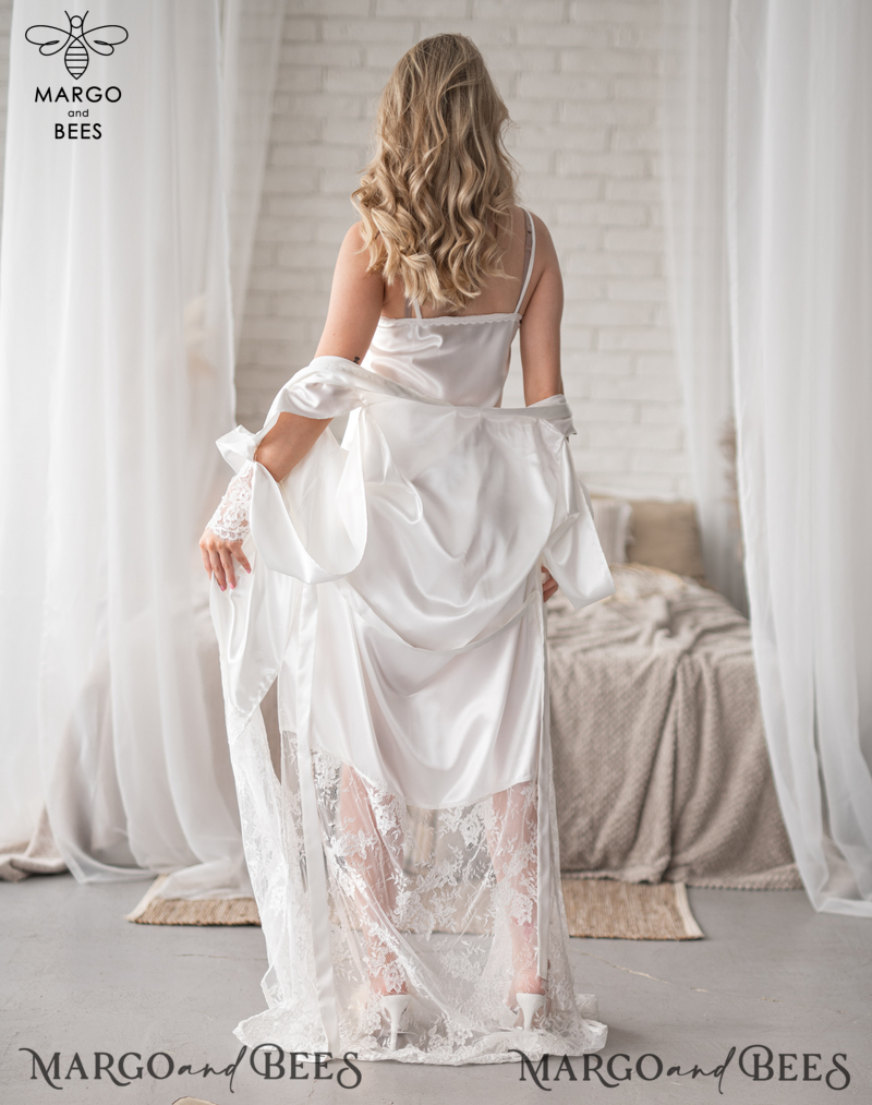 Bride robe White boudoir robe Long silk robe Bridal lace robe Dres-3