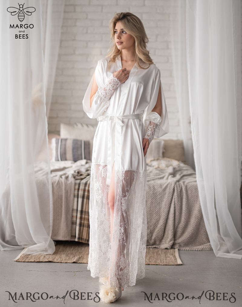 Bride robe White boudoir robe Long silk robe Bridal lace robe Dres-29