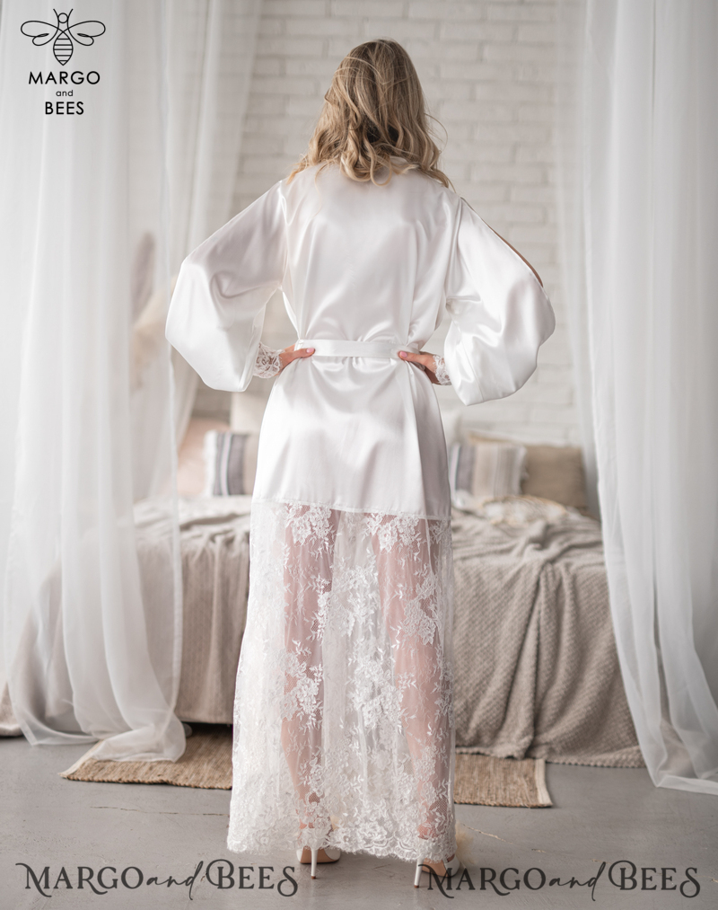Bride robe White boudoir robe Long silk robe Bridal lace robe Dres-18