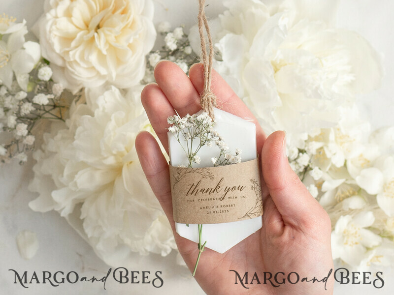Thank You gift Soy Scented wax Tablet favours with Gypsophila flowers, Rustic wedding air Freshener, Scented thank you Decoration-1
