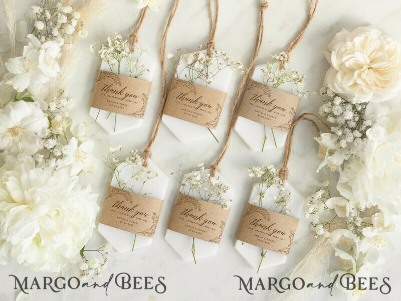Thank You gift Soy Scented wax Tablet favours with Gypsophila flowers, Rustic wedding air Freshener, Scented thank you Decoration-0