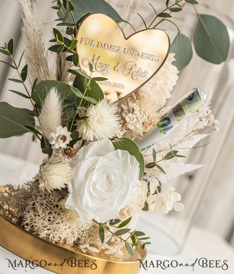Geschenkschachtel für Geld Geldgeschenk zur Hochzeit mit Strauß aus Trockenblumen personalisiert-10
