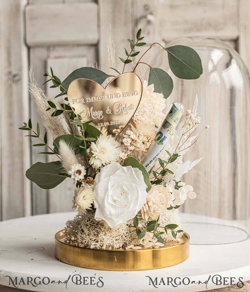Geschenkschachtel für Geld Geldgeschenk zur Hochzeit mit Strauß aus Trockenblumen personalisiert-11
