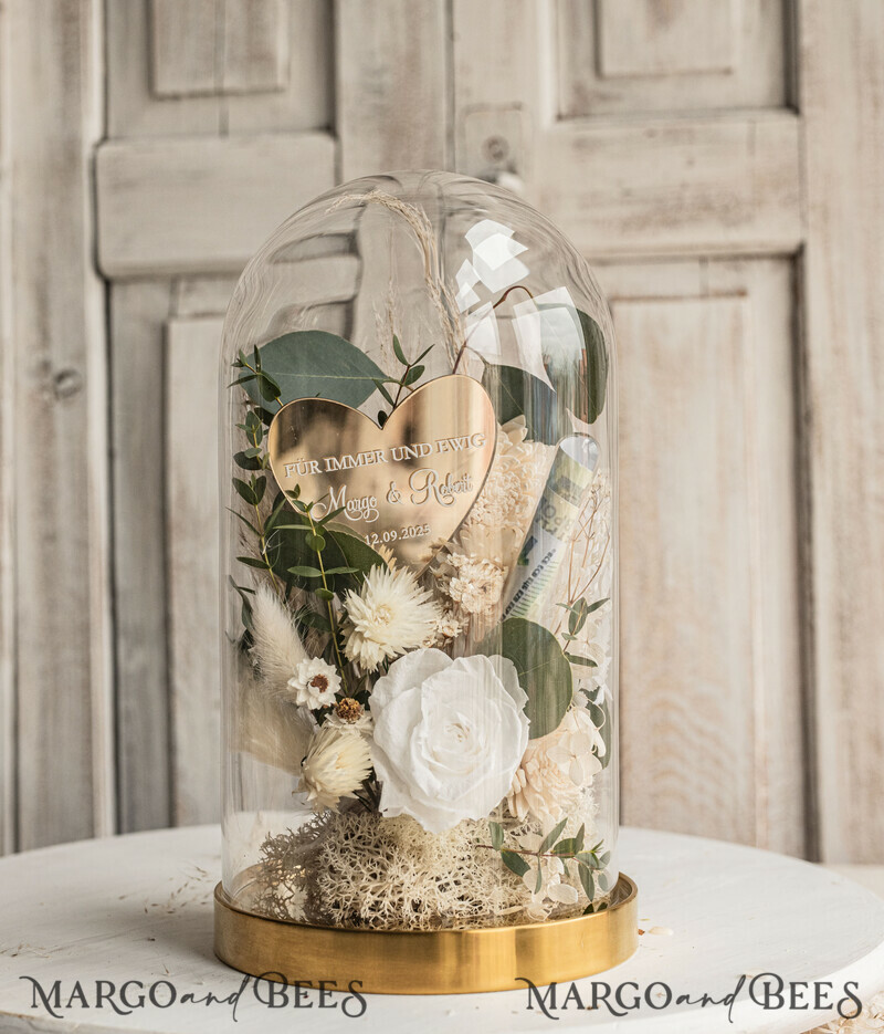 Geschenkschachtel für Geld Geldgeschenk zur Hochzeit mit Strauß aus Trockenblumen personalisiert-0