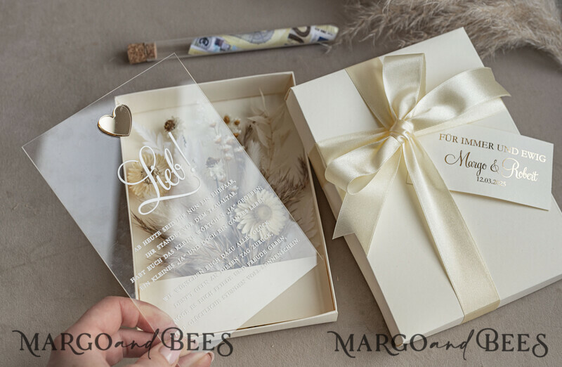  Geldgeschenk zur Hochzeit mit Strauß aus Trockenblumen personalisiert. Geschenkschachtel für Geld für das Brautpaar-5