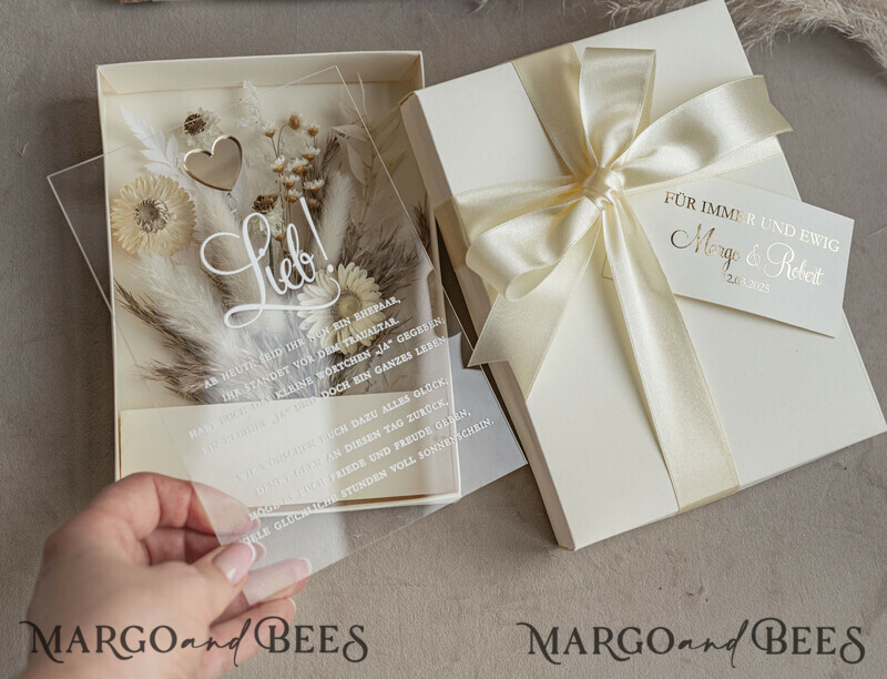  Geldgeschenk zur Hochzeit mit Strauß aus Trockenblumen personalisiert. Geschenkschachtel für Geld für das Brautpaar-8