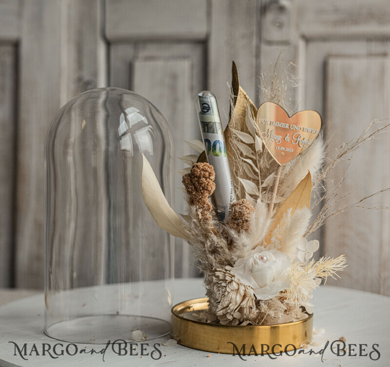 Geschenkschachtel für Geld Geldgeschenk zur Hochzeit mit Strauß aus Trockenblumen personalisiert-12