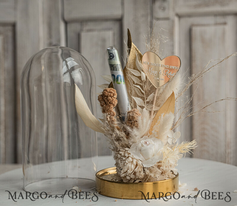 Geschenkschachtel für Geld Geldgeschenk zur Hochzeit mit Strauß aus Trockenblumen personalisiert-13