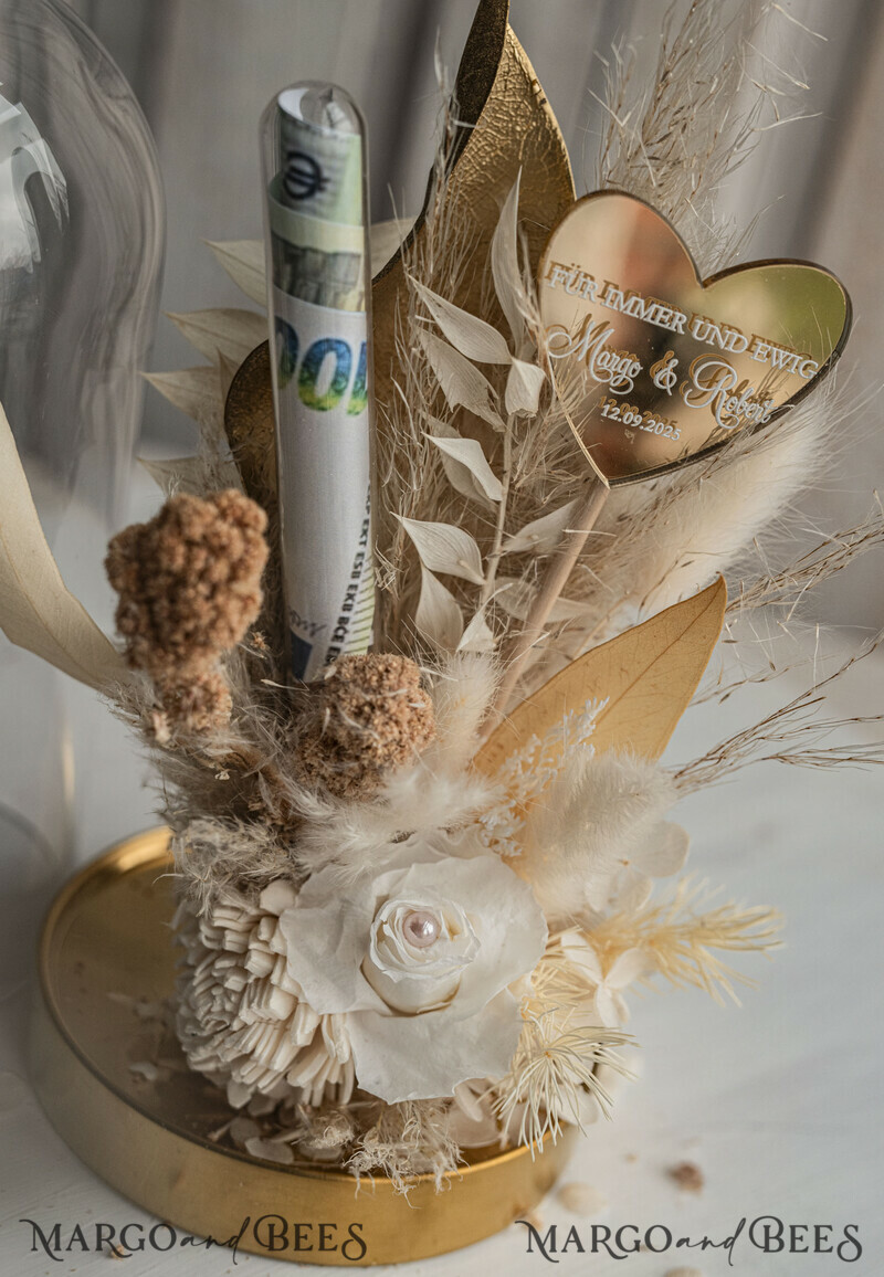 Geschenkschachtel für Geld Geldgeschenk zur Hochzeit mit Strauß aus Trockenblumen personalisiert-9