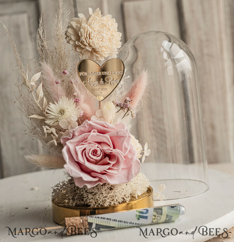  Geldgeschenk zur Hochzeit mit Strauß aus Trockenblumen personalisiert. Geschenkschachtel für Geld für das Brautpaar-10