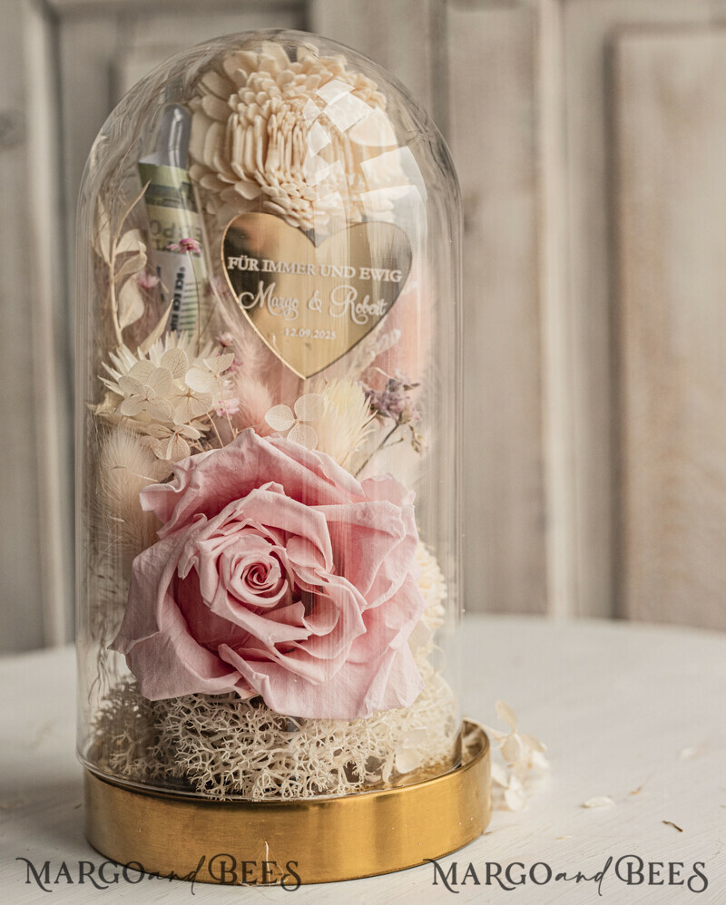  Geldgeschenk zur Hochzeit mit Strauß aus Trockenblumen personalisiert. Geschenkschachtel für Geld für das Brautpaar-4