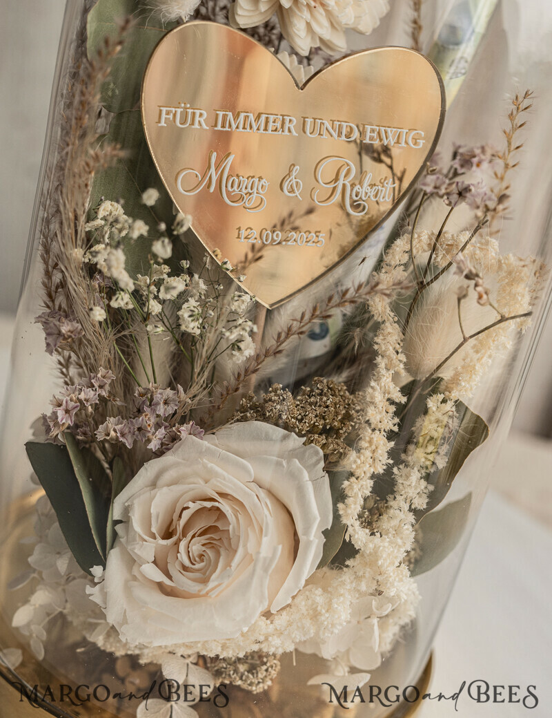 Geschenkschachtel für Geld Geldgeschenk zur Hochzeit mit Strauß aus Trockenblumen personalisiert-4