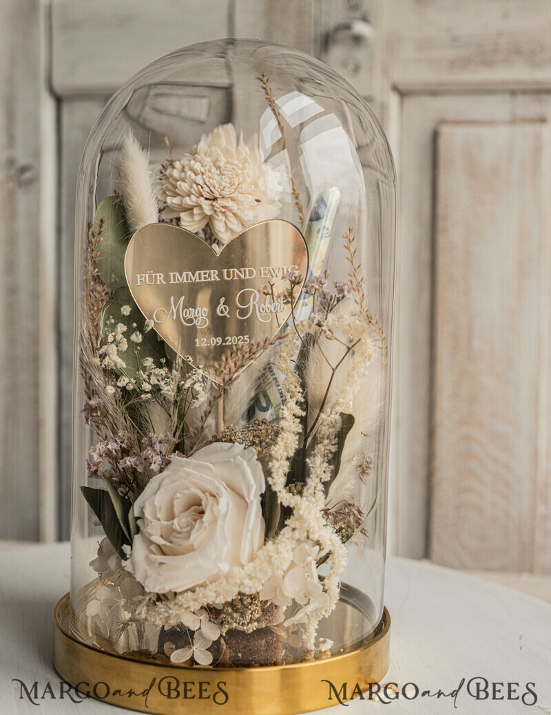 Geschenkschachtel für Geld Geldgeschenk zur Hochzeit mit Strauß aus Trockenblumen personalisiert-5