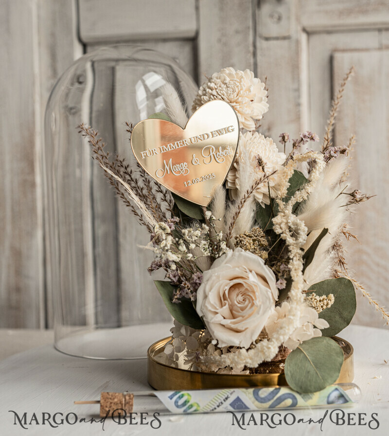 Geschenkschachtel für Geld Geldgeschenk zur Hochzeit mit Strauß aus Trockenblumen personalisiert-0