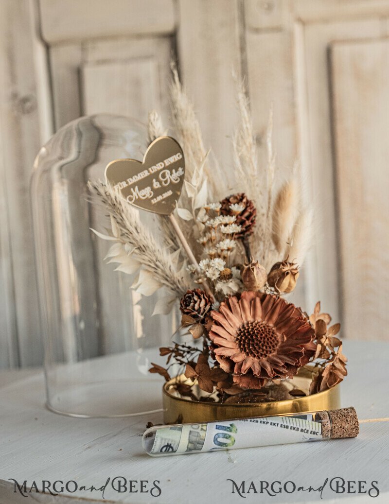 Geschenkschachtel für Geld Geldgeschenk zur Hochzeit mit Strauß aus Trockenblumen personalisiert-5