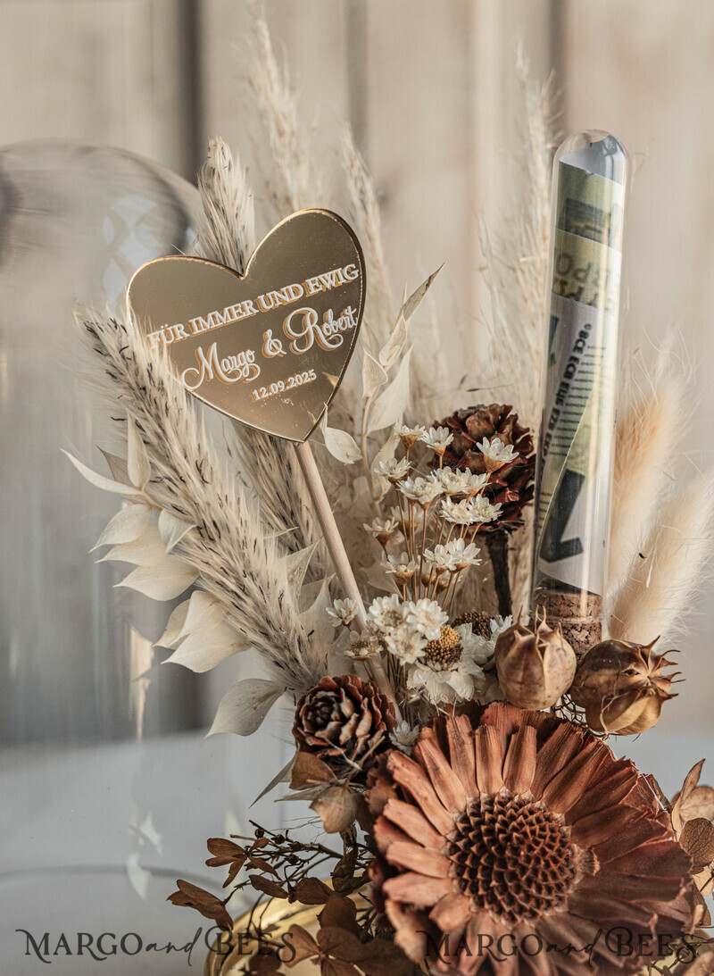 Geschenkschachtel für Geld Geldgeschenk zur Hochzeit mit Strauß aus Trockenblumen personalisiert-6