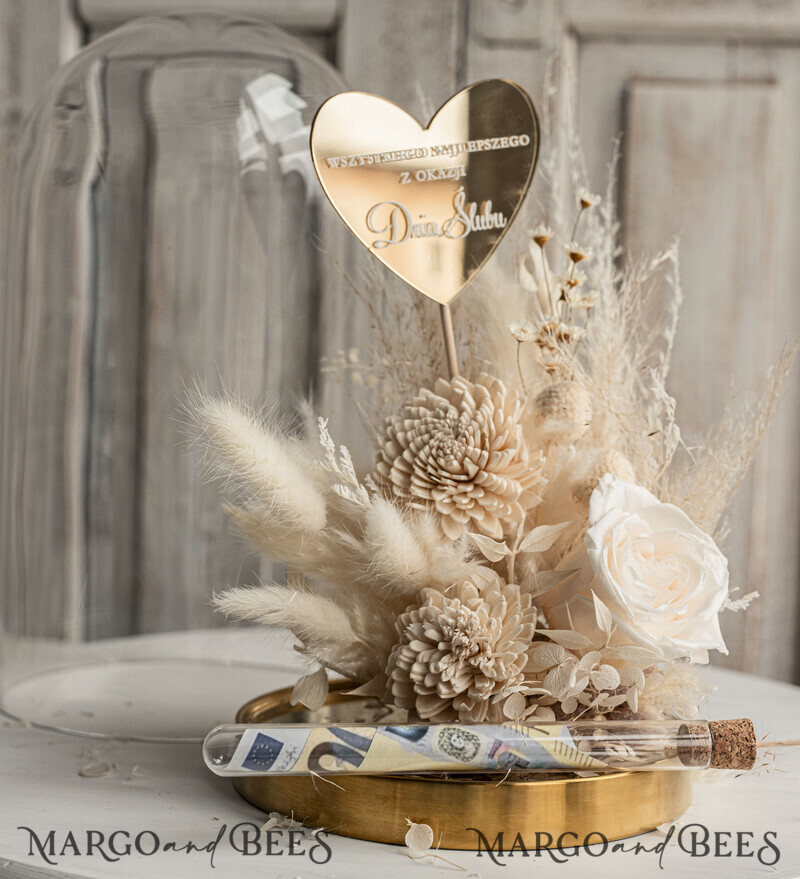 Geschenkschachtel für Geld Geldgeschenk zur Hochzeit mit Strauß aus Trockenblumen personalisiert-13