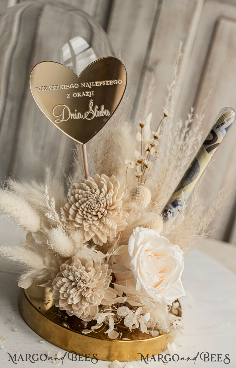 Geschenkschachtel für Geld Geldgeschenk zur Hochzeit mit Strauß aus Trockenblumen personalisiert-18