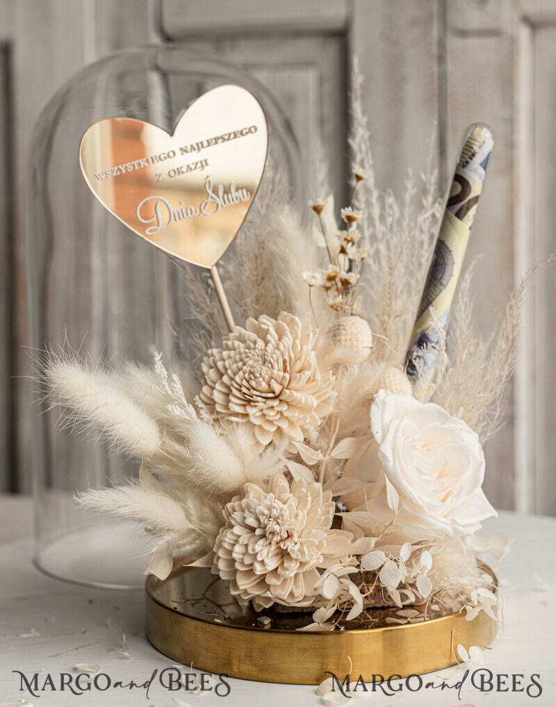 Geschenkschachtel für Geld Geldgeschenk zur Hochzeit mit Strauß aus Trockenblumen personalisiert-19