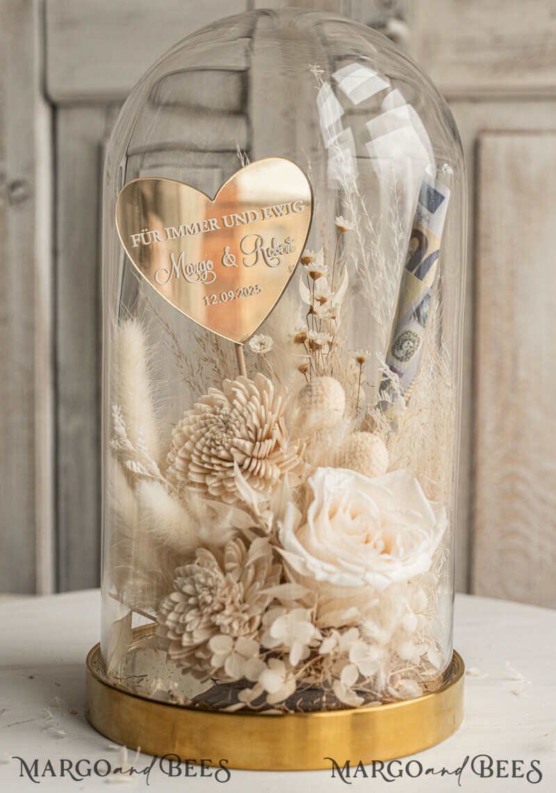 Geschenkschachtel für Geld Geldgeschenk zur Hochzeit mit Strauß aus Trockenblumen personalisiert-4