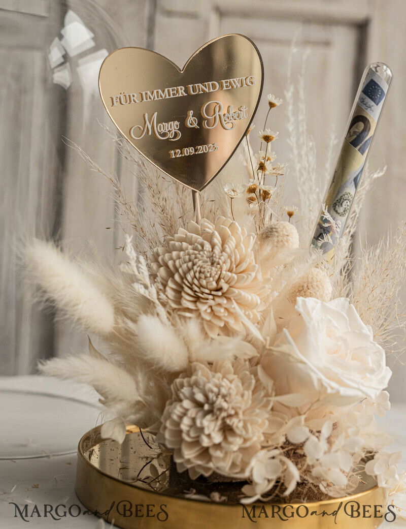 Geschenkschachtel für Geld Geldgeschenk zur Hochzeit mit Strauß aus Trockenblumen personalisiert-7