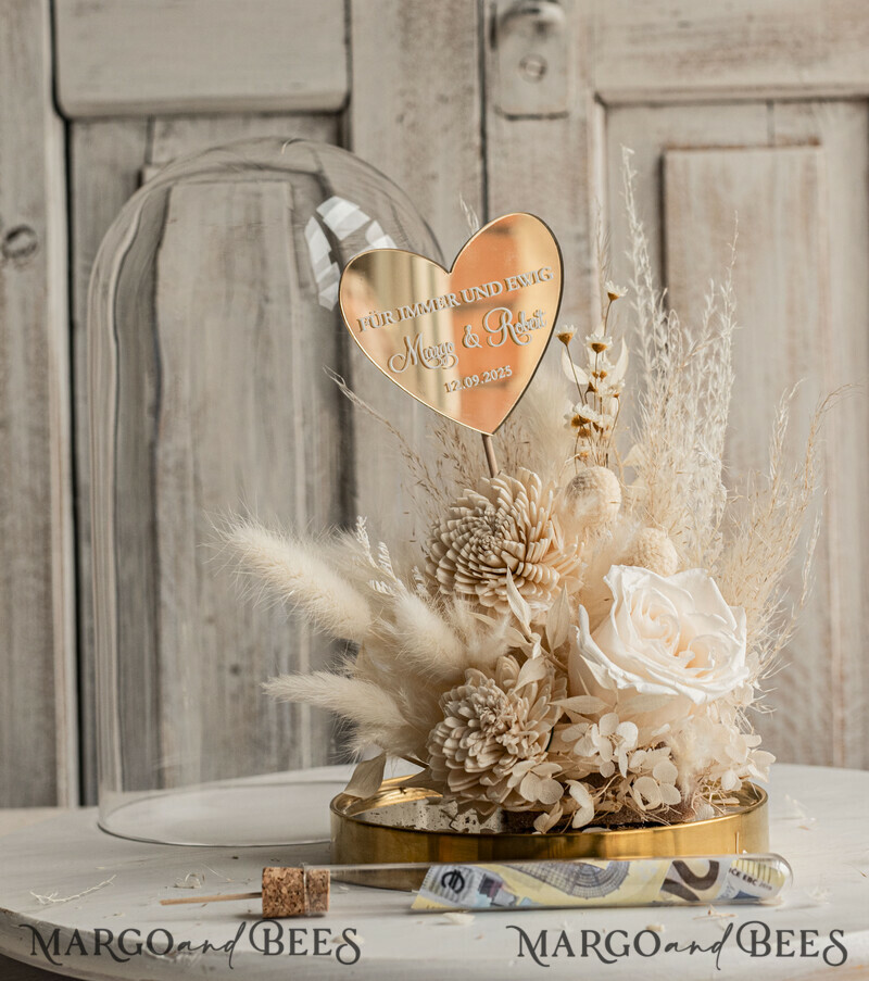 Geschenkschachtel für Geld Geldgeschenk zur Hochzeit mit Strauß aus Trockenblumen personalisiert-0
