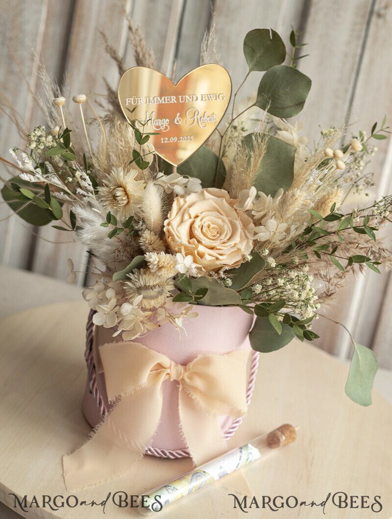 Geschenkschachtel für Geld Geldgeschenk zur Hochzeit mit Strauß aus Trockenblumen-2