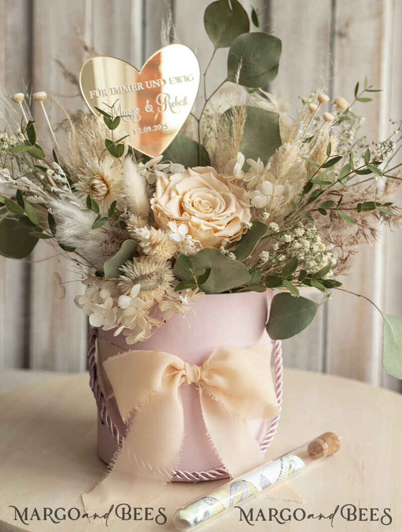 Geschenkschachtel für Geld Geldgeschenk zur Hochzeit mit Strauß aus Trockenblumen-4