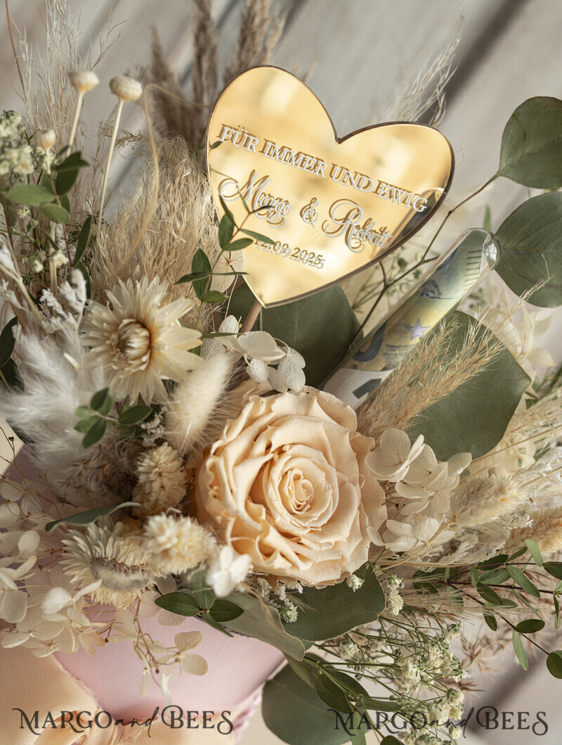 Geschenkschachtel für Geld Geldgeschenk zur Hochzeit mit Strauß aus Trockenblumen-5