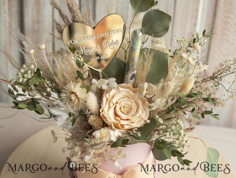 Geschenkschachtel für Geld Geldgeschenk zur Hochzeit mit Strauß aus Trockenblumen-6
