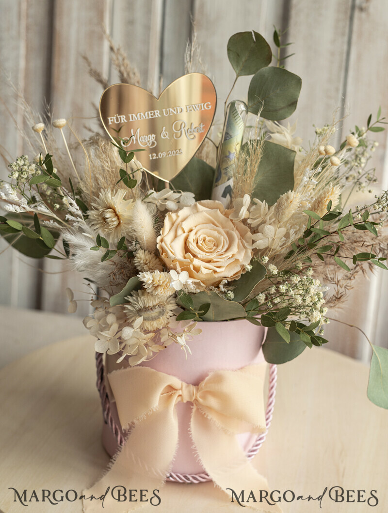Geschenkschachtel für Geld Geldgeschenk zur Hochzeit mit Strauß aus Trockenblumen-7