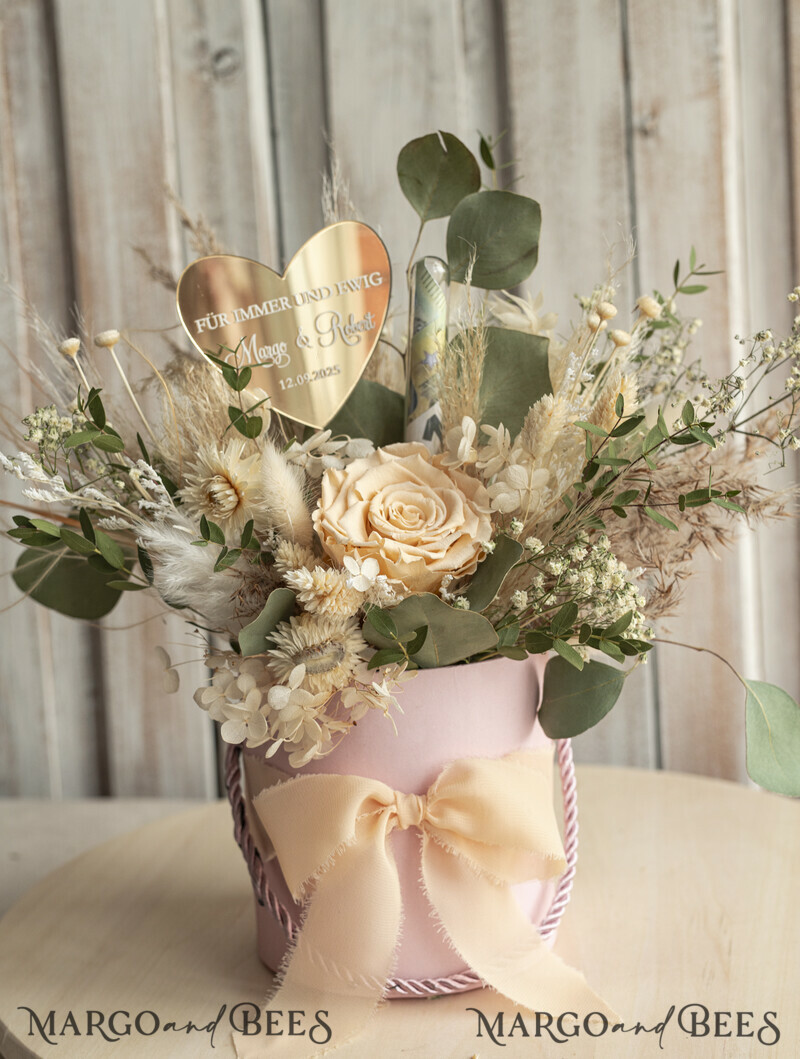 Geschenkschachtel für Geld Geldgeschenk zur Hochzeit mit Strauß aus Trockenblumen-8
