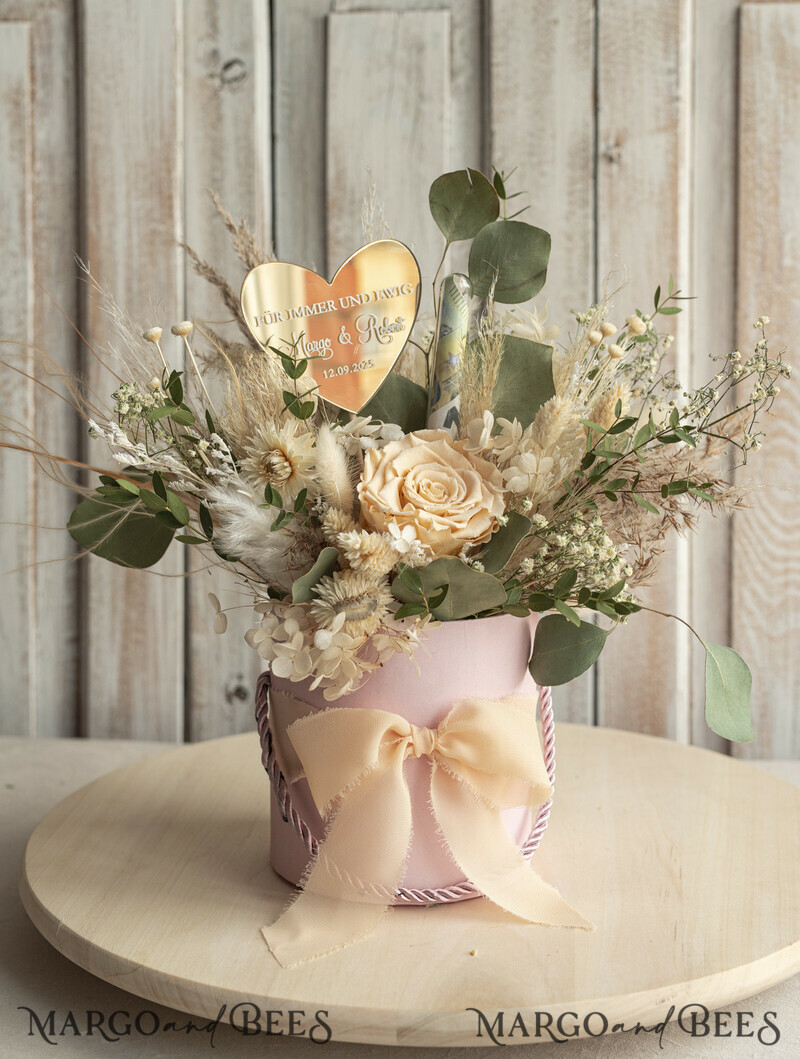 Geschenkschachtel für Geld Geldgeschenk zur Hochzeit mit Strauß aus Trockenblumen-9