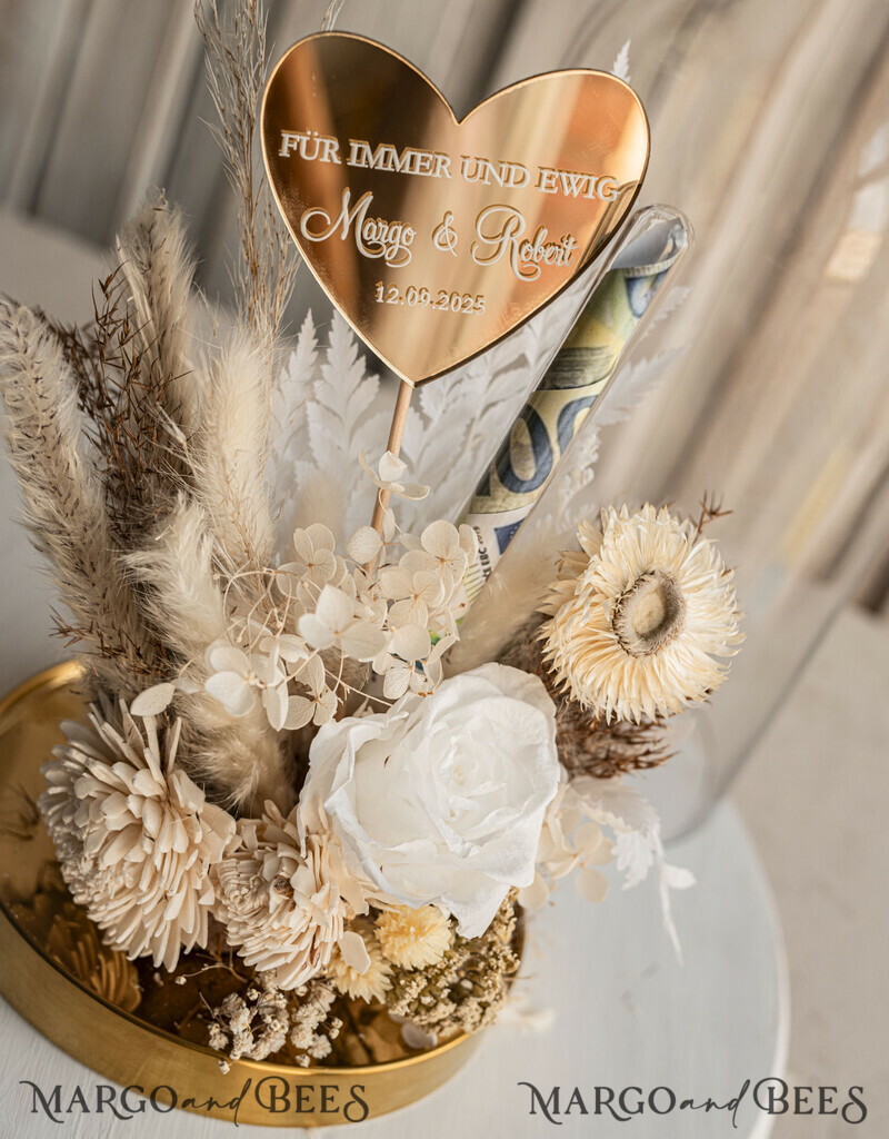 Geschenkschachtel für Geld Geldgeschenk zur Hochzeit mit Strauß aus Trockenblumen personalisiert-12