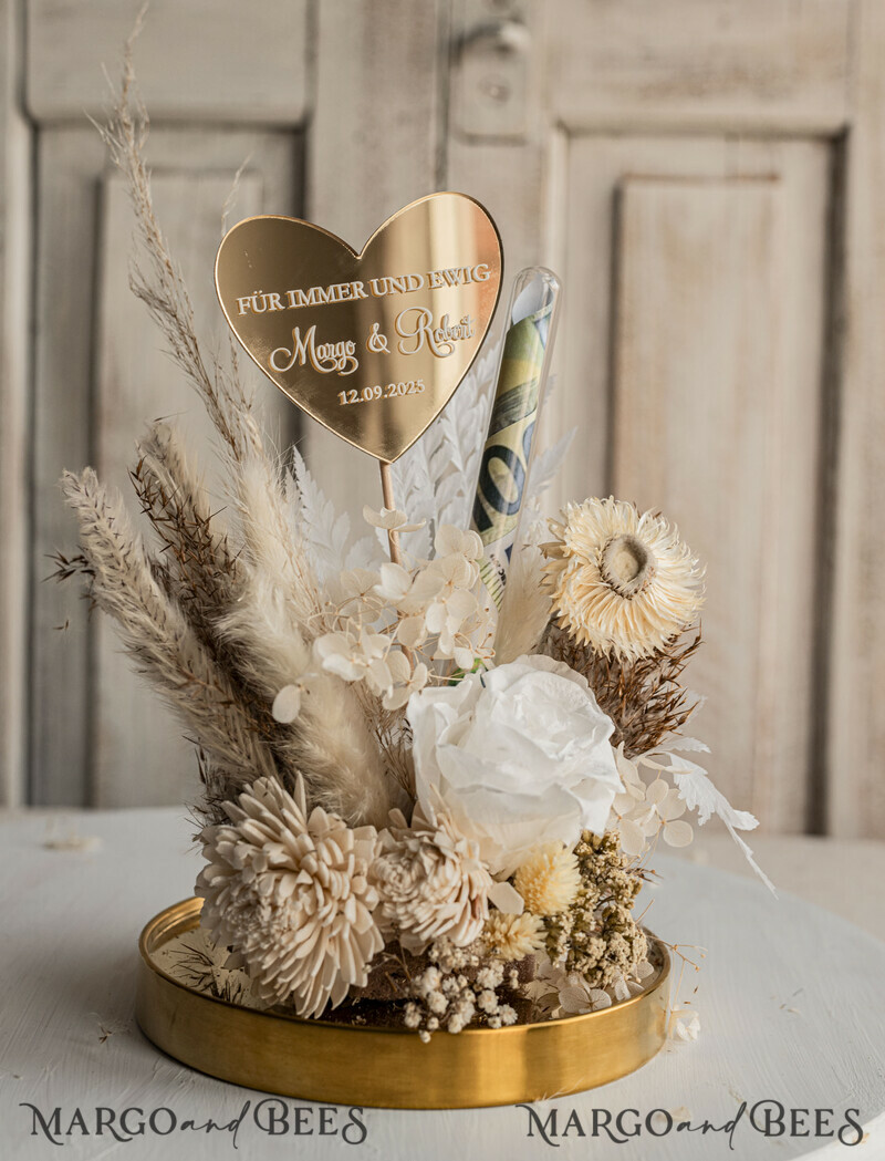 Geschenkschachtel für Geld Geldgeschenk zur Hochzeit mit Strauß aus Trockenblumen personalisiert-16