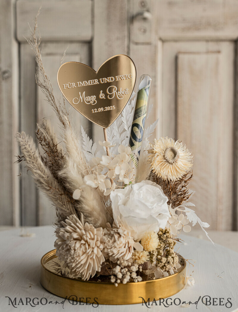 Geschenkschachtel für Geld Geldgeschenk zur Hochzeit mit Strauß aus Trockenblumen personalisiert-17