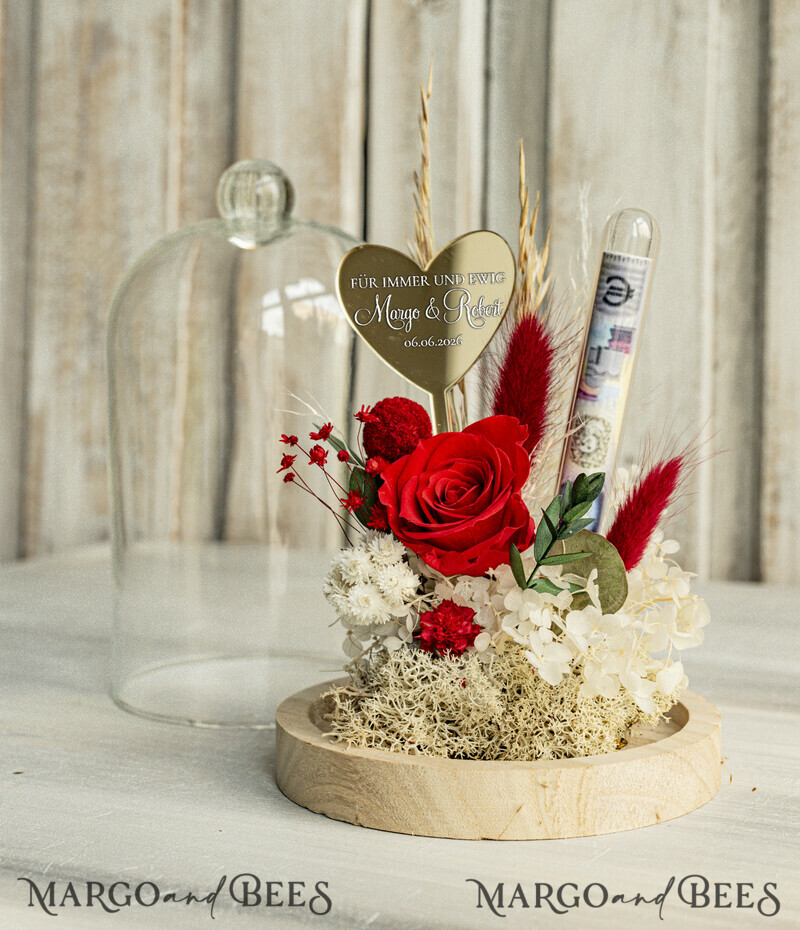 Geschenkschachtel für Geld Geldgeschenk zur Hochzeit mit Strauß aus Trockenblumen personalisiert-1