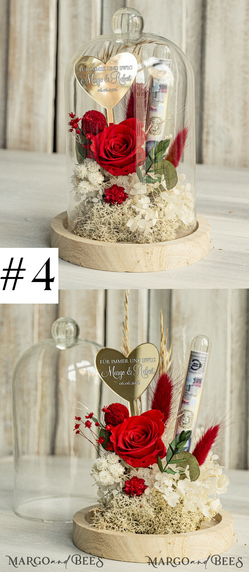 Geschenkschachtel für Geld Geldgeschenk zur Hochzeit mit Strauß aus Trockenblumen personalisiert-2