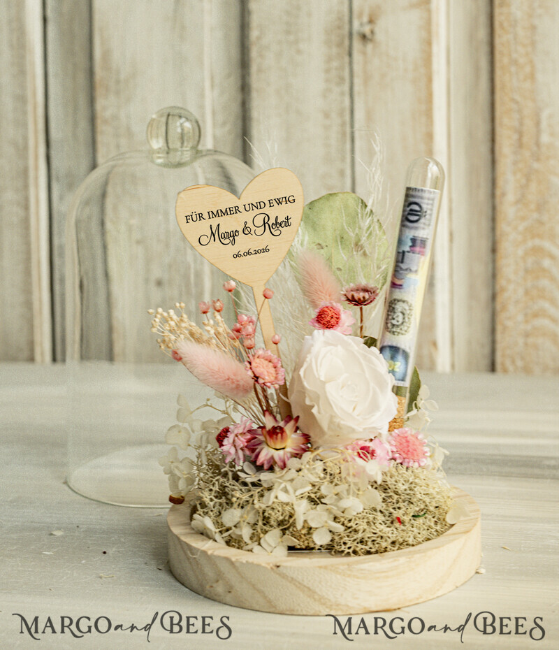 Geschenkschachtel für Geld Geldgeschenk zur Hochzeit mit Strauß aus Trockenblumen personalisiert-1