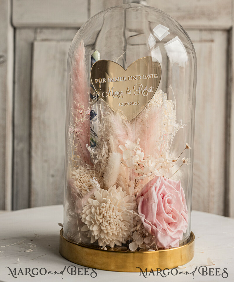 Glasglocke mit getrockneten Blumen. Das perfekte Geschenk für die Eltern am Hochzeitstag.-10