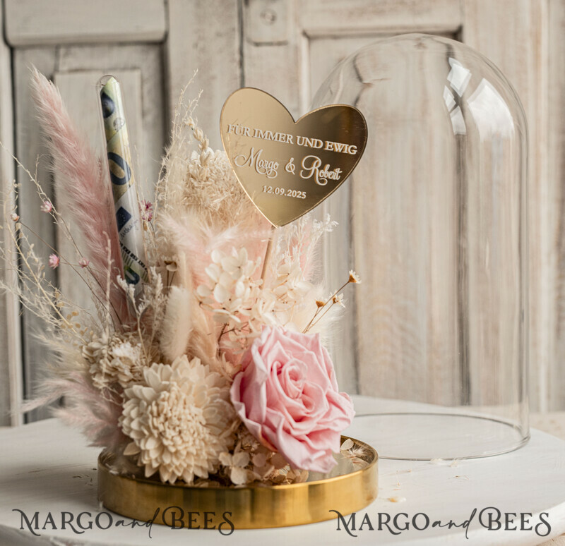 Glasglocke mit getrockneten Blumen. Das perfekte Geschenk für die Eltern am Hochzeitstag.-16
