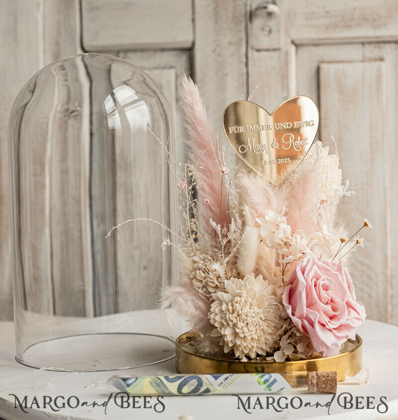 Glasglocke mit getrockneten Blumen. Das perfekte Geschenk für die Eltern am Hochzeitstag.-3