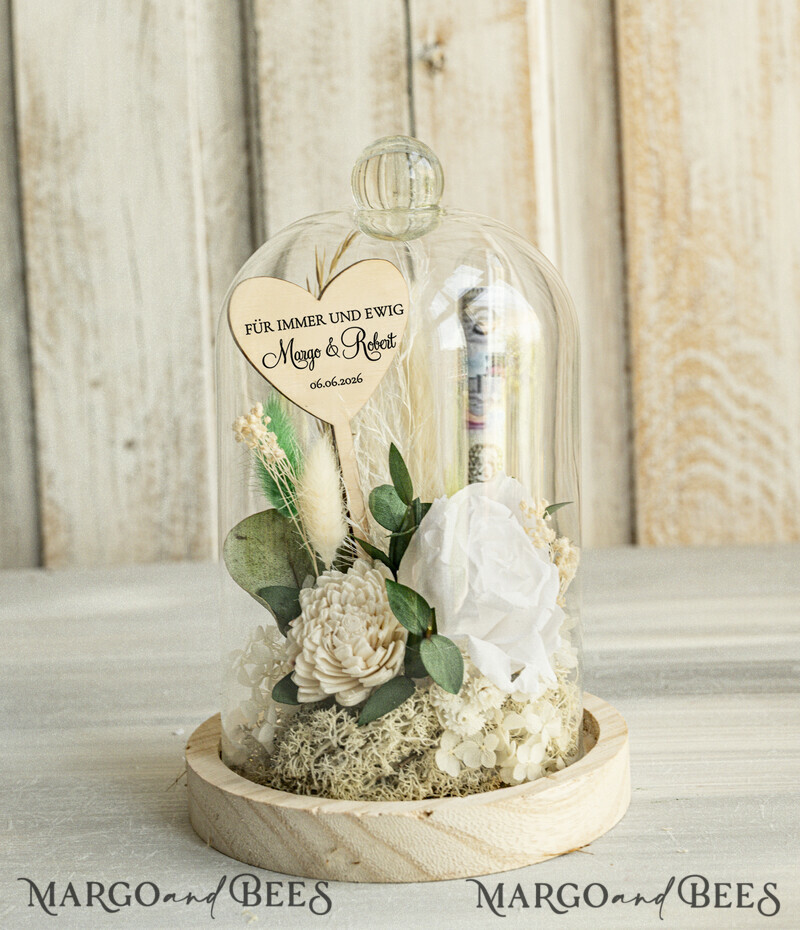 Geschenkschachtel für Geld Geldgeschenk zur Hochzeit mit Strauß aus Trockenblumen personalisiert-1