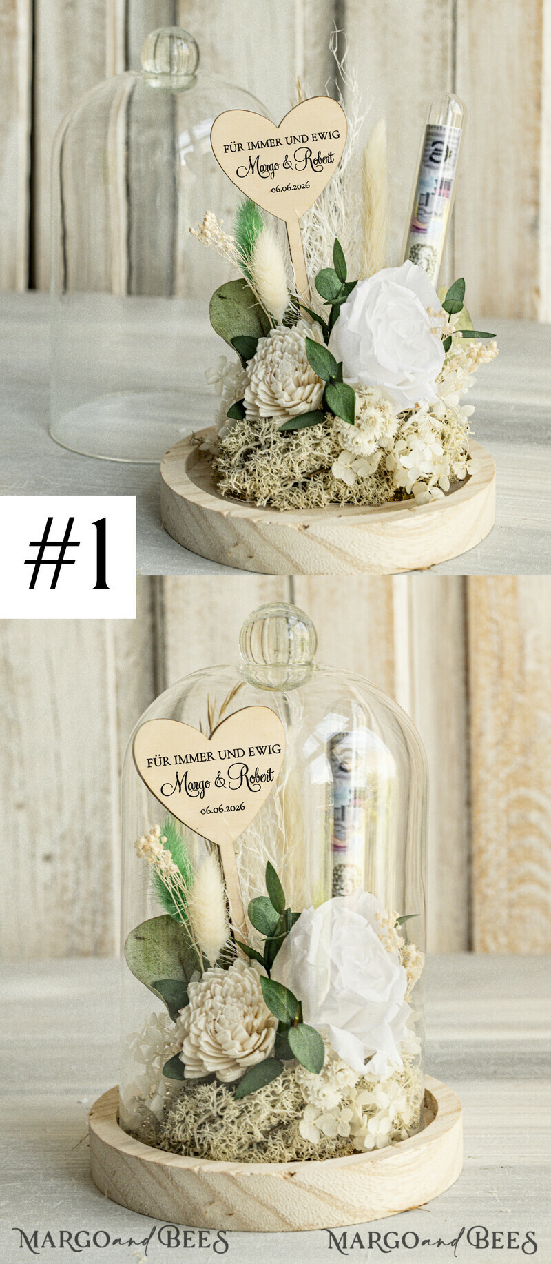 Geschenkschachtel für Geld Geldgeschenk zur Hochzeit mit Strauß aus Trockenblumen personalisiert-2