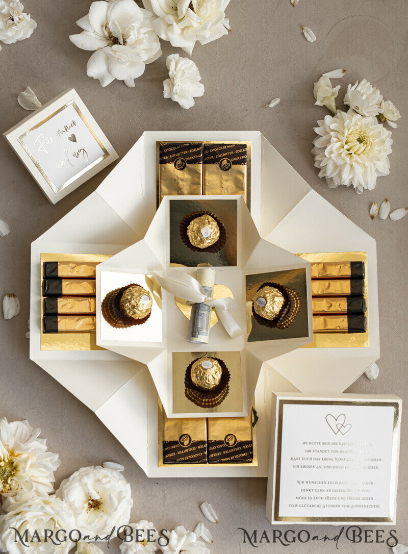 Kleines Geldgeschenk zur Hochzeit – Exploding Box mit Pralinen und persönlichem Gruß-7