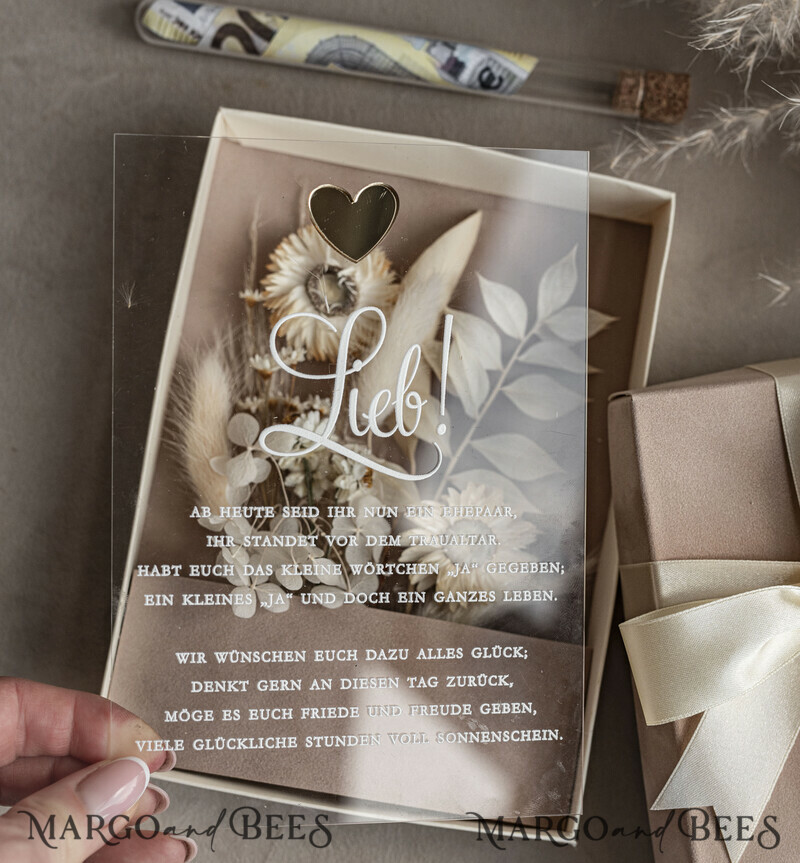 Die Geldkassette. Personalisiertes Hochzeitsgeschenk mit einem Strauß getrockneter Blumen. Ein Geschenk für das junge Paar als Erinnerung. Erinnerungsbox als Geschenk.-11