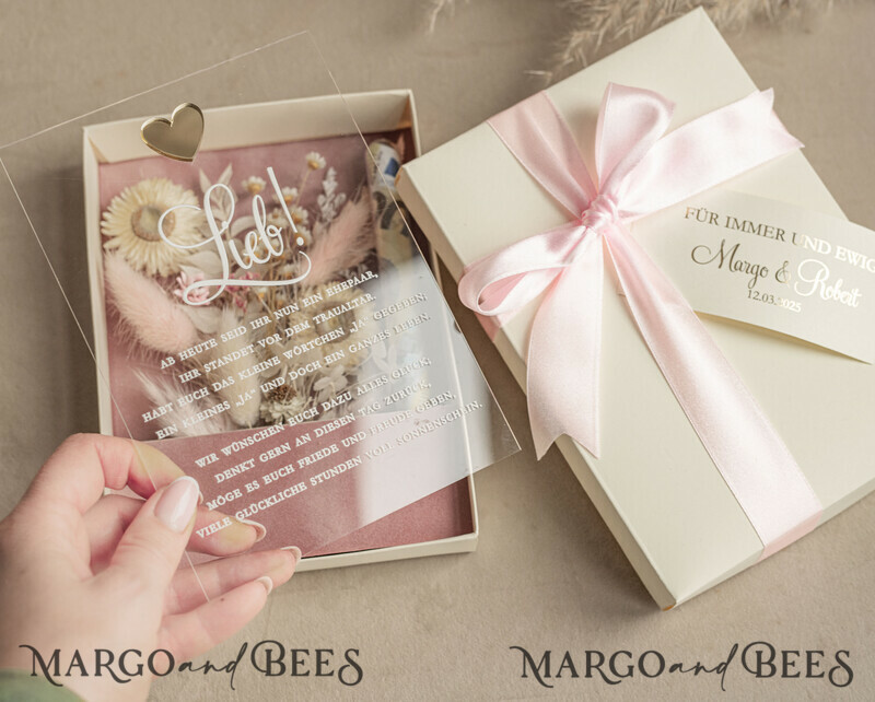 Geschenkschachtel für Geld. Geldgeschenk zur Hochzeit mit Strauß aus Trockenblumen personalisiert
-8