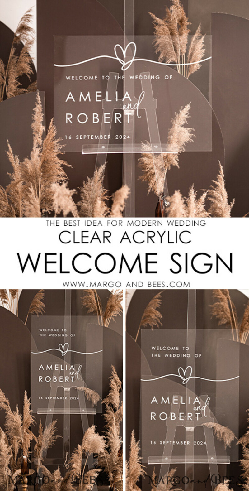 Boho Clear Acrylic Wedding Welcome Sign, Transparent Wedding Decor, Personalised Wedding Sign, Wedding Board, Welcome Wedding Board-2