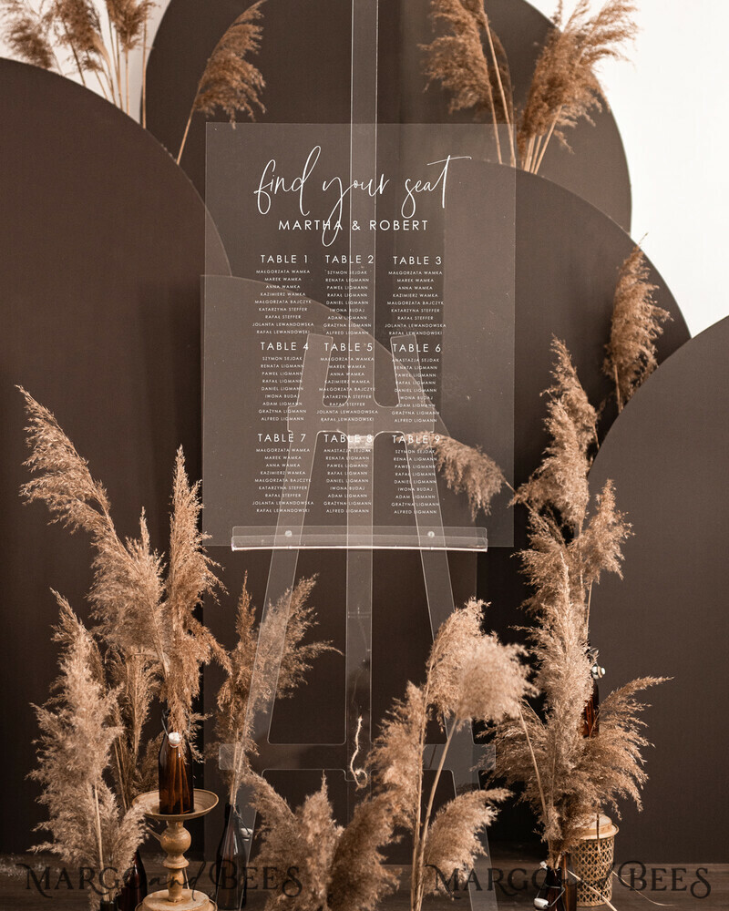 Acrylic clear transparent Modern clear transparent Seating Chart, 3d Elegant Find Your Seat - Seating Plan Sign , Clear Wedding Table Plan, Wedding Decoration with white letters - Acrylic Clear Reception Signage - Custom Ceremony Sign-0