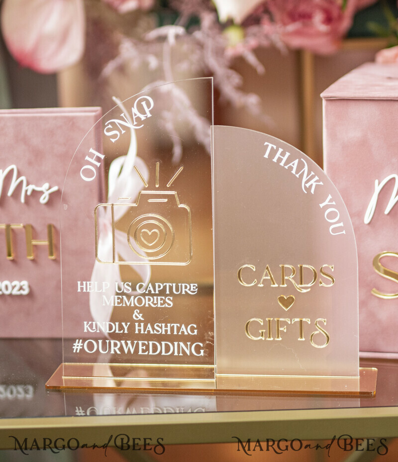blush pink gold Velvet Set Card Box with lock & Polaroid Guestbook & Cards gifts Sign and instax instruction sign combo and pens set, Wedding Card Box with Lid Instant Instax Guestbook Wedding Money Box Sing Guestbook Set -2